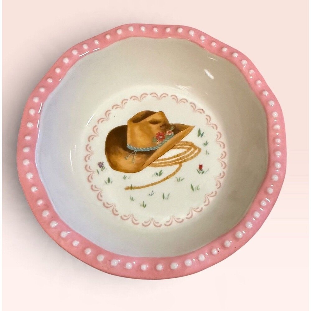 The Pioneer Woman Mini Pie Pan Pink Gingham Cowboy Hat Stoneware Baking Dish